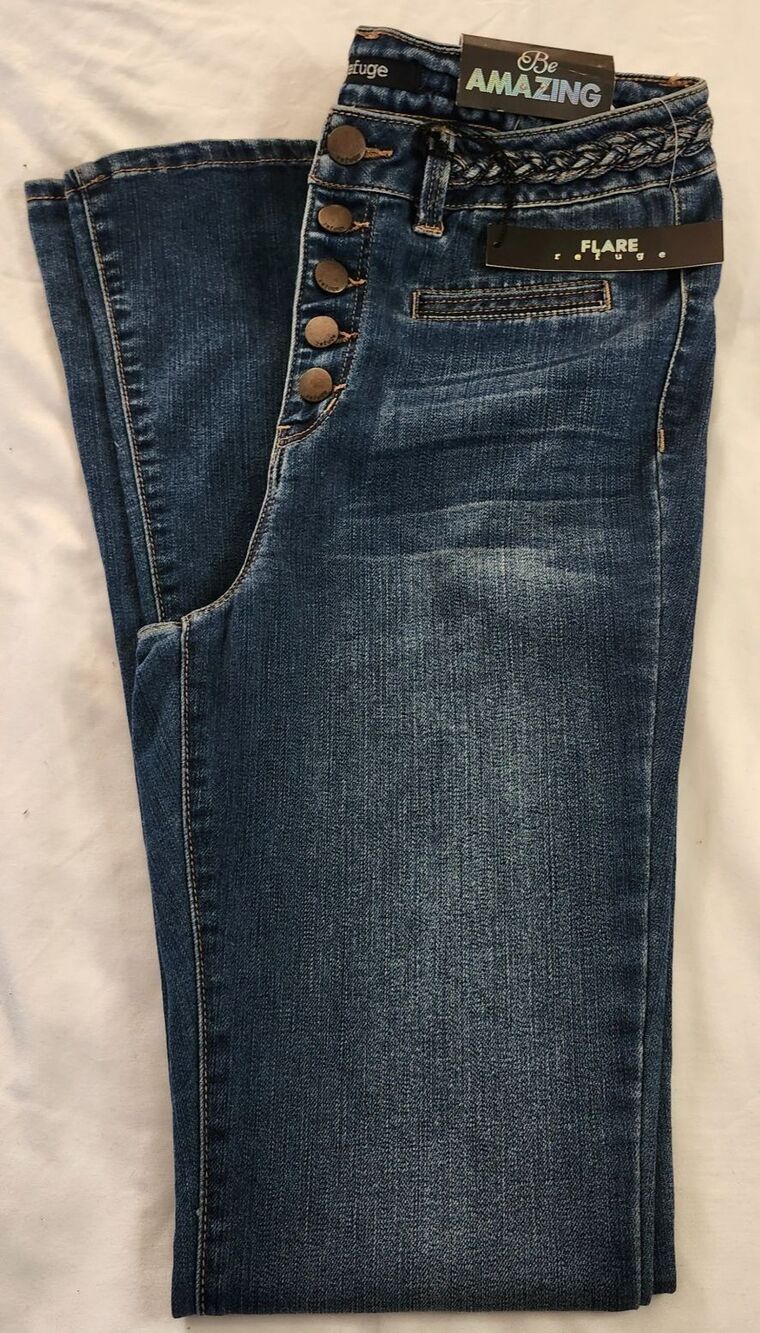 Charlotte Russe Refuge High Waist Flare Jeans 8L Dark Wash Denim Bell Bottom NWT